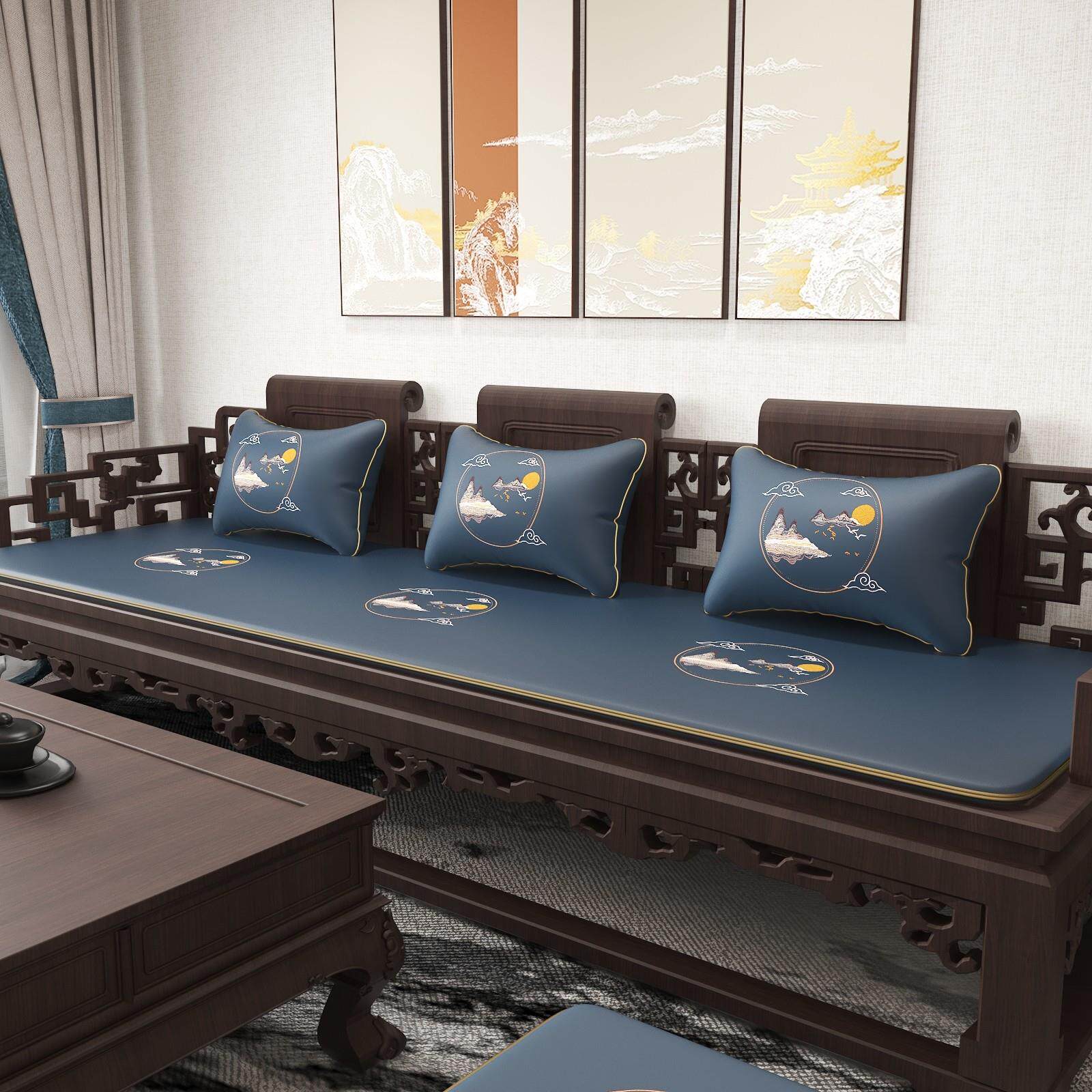 新中式红木沙发坐垫夏季凉席客厅实木椅子垫餐桌垫茶椅垫防滑定制