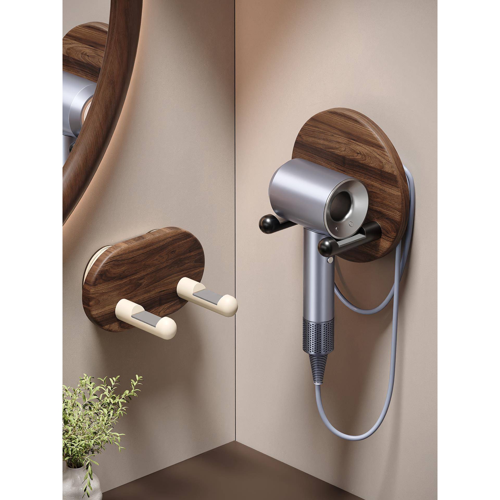 胡桃木吸盘吹风机置物架卫生间免打孔壁挂电吹风支架风筒收纳架子