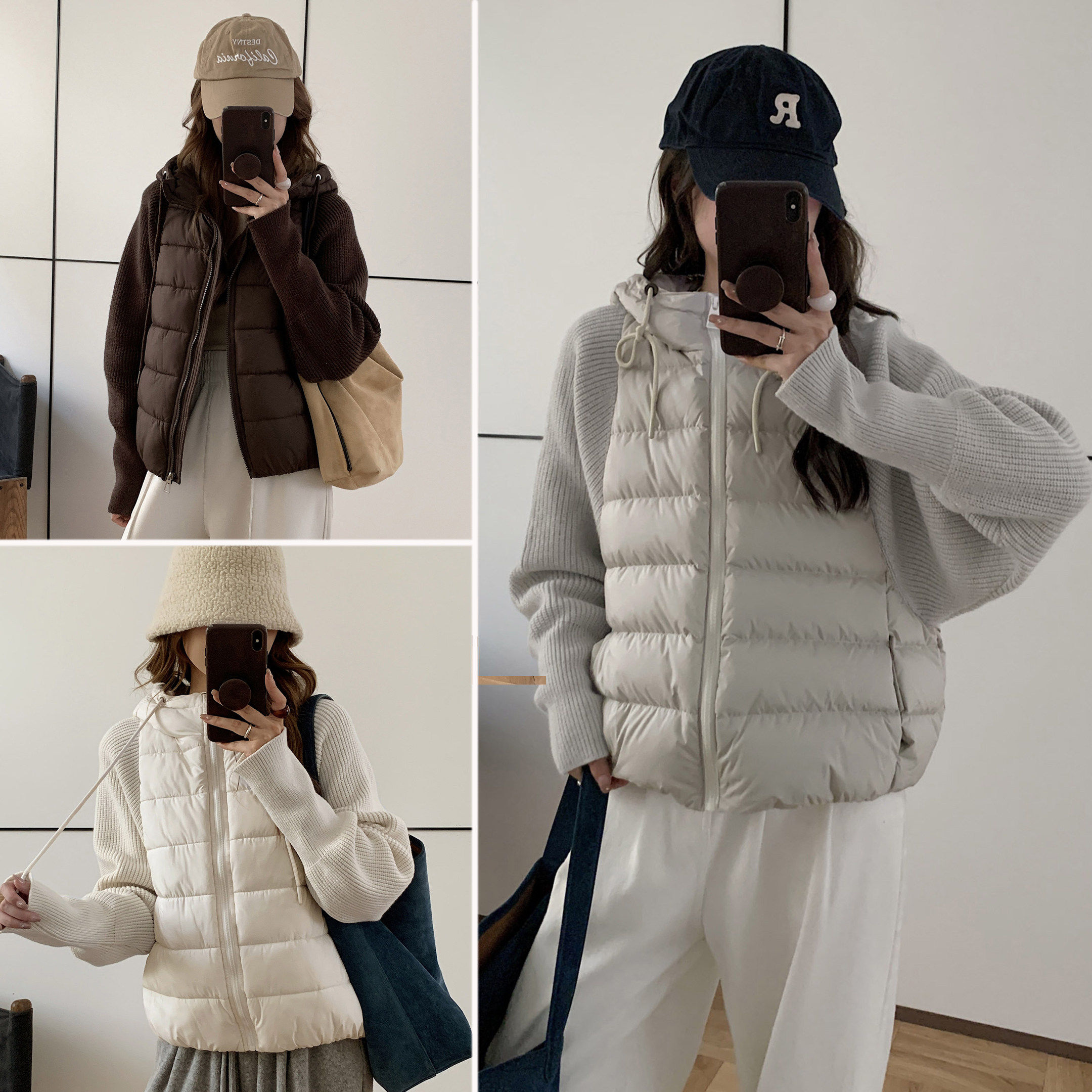 2025新款轻薄棉衣女冬季短款小个子显瘦棉服针织拼接夹棉袄外套