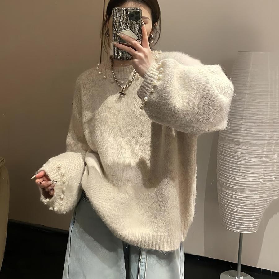 新款韩系钉珠套头针织衫