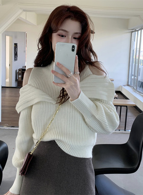 露肩打底衫女设计感小众红色高级感超好看毛衣本命年洋气上衣秋冬