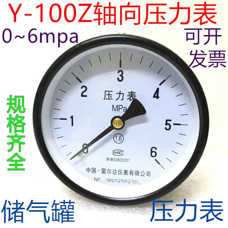 中国雷尔达压力表6mpa储气罐轴向表100Y100Z表面1.0/1.6/2.5MPA