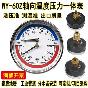 Y60温度压力一体表地暖分水器压力表温度表水压表10bar卧式 气压表
