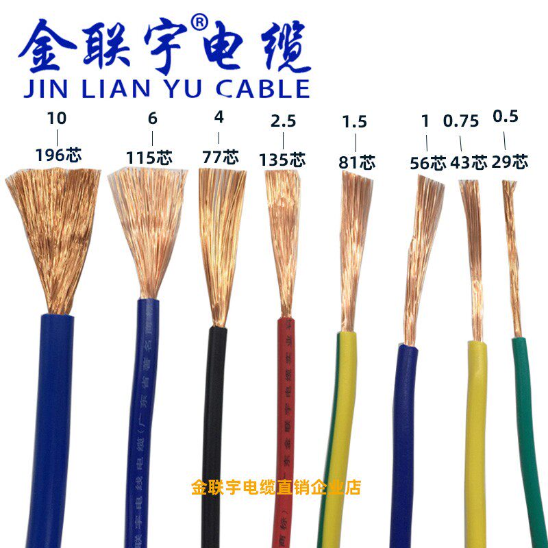 金联宇电缆RV软线铜芯0.5 0.75 1 1.5平方电子线电源信号线国标线