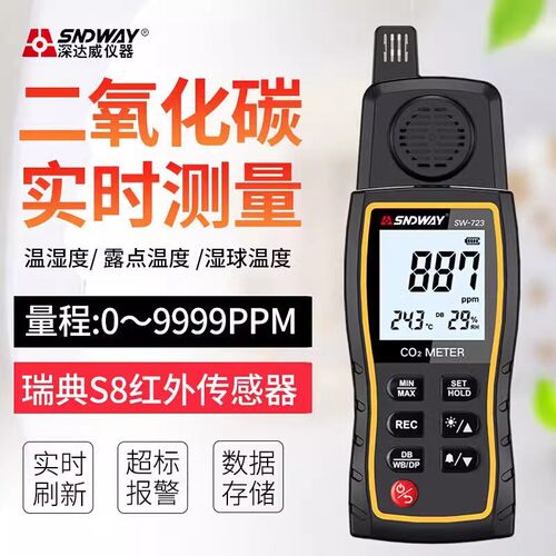 深达威 SW723二氧化碳检测仪CO2浓度测量仪手持式室内高精度报警