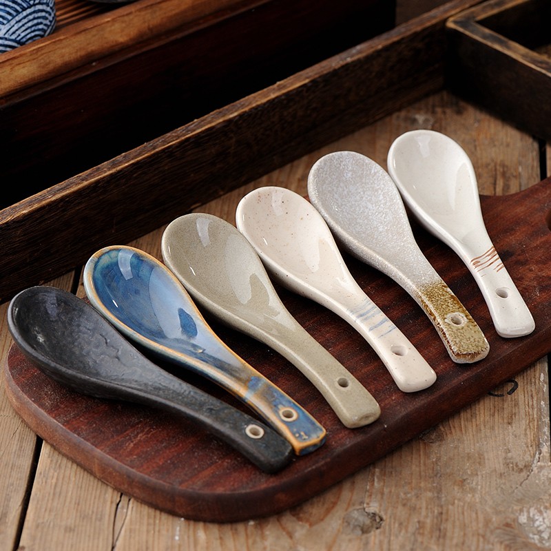 陶瓷小勺子家用火锅短长柄吃饭大号D沙拉调羹面粉粥汤勺汤匙三弯