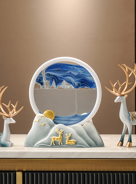 招财鹿流沙画沙h漏摆件轻奢高档家居客厅酒柜电视柜办公室桌装饰