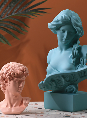 北欧创意莫兰迪色石膏头像雕像艺术G人物摆件玄关样板间装饰品