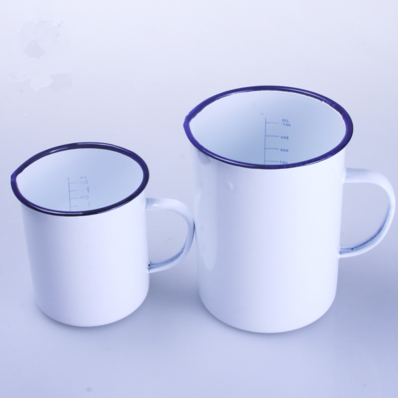 搪瓷量杯1000ml内刻度实验室刻度量杯500毫升搪瓷缸带柄 500毫升