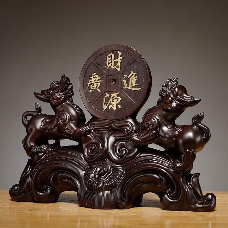 黑檀木雕貔貅摆件实木质雕刻红木家居玄关装饰店铺V乔迁送礼工艺