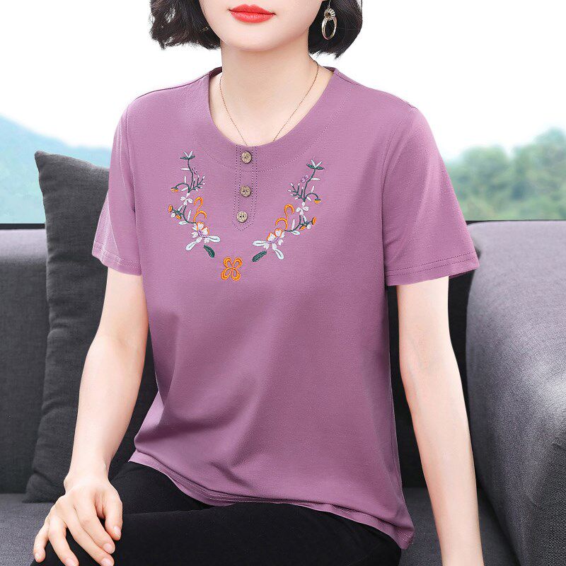 妈妈短袖t恤女 新款2025夏装减龄纯棉衣服百搭小衫中老年宽松上衣