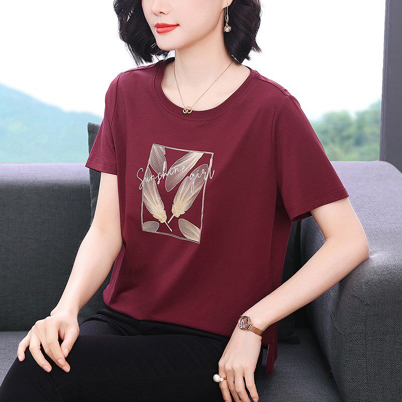 纯棉短袖t恤女2025夏装新款休闲洋气宽松中老年妈妈减龄汗衫上衣