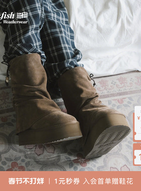 RockfishWeatherwear冬季时尚堆堆靴舒适百搭显瘦可翻折雪地靴