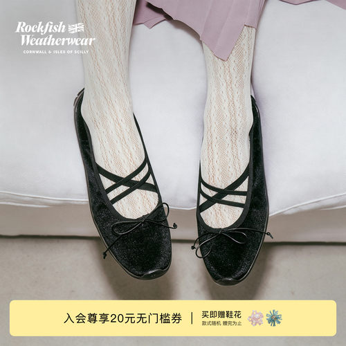 时尚复古天鹅绒平底玛丽珍鞋