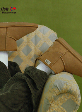 RockfishWeatherwear牛皮绒纯色户外毛毛保暖短筒平底雪地靴