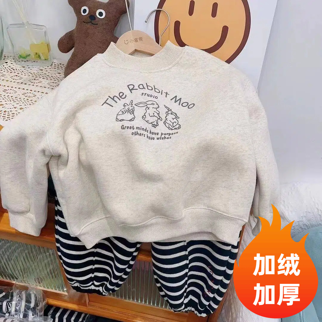 儿童加绒加厚半高领卫衣秋冬男童女童洋气休闲宝宝保暖百搭上衣