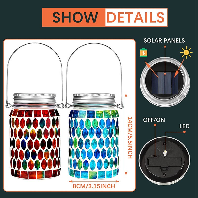 太阳能马赛克草坪灯笼太阳能梅森阳光罐灯户外防水悬挂景观灯