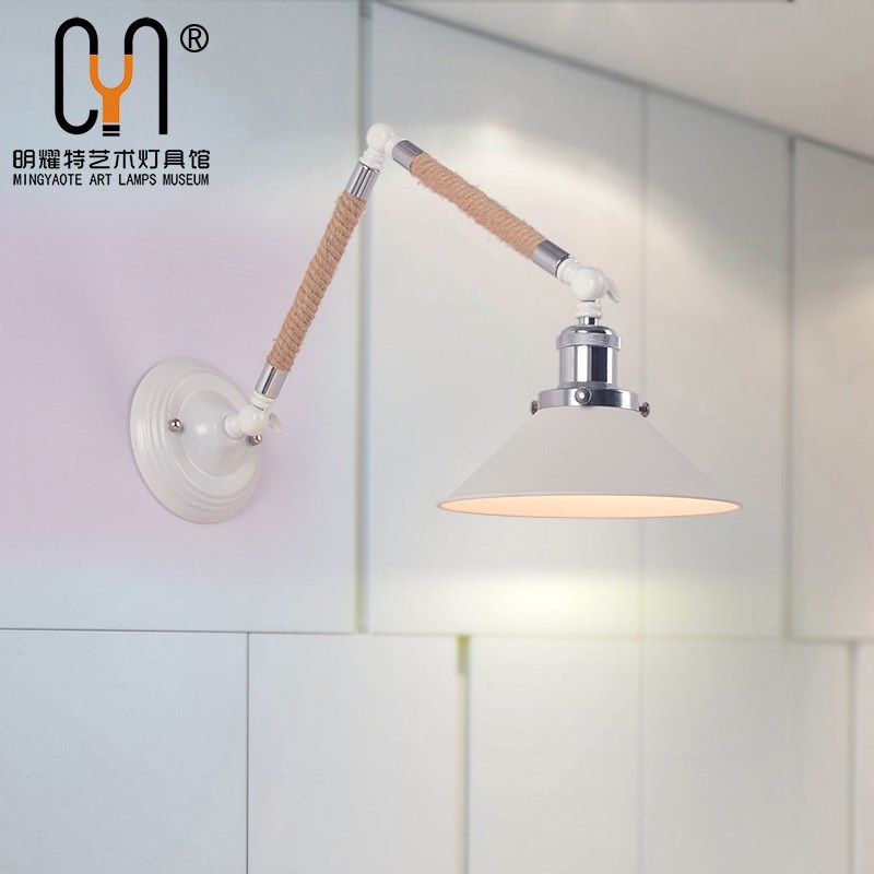 创意仿古麻绳铁艺吊灯艺术餐厅书房客厅过道网咖卧室美式乡村壁灯