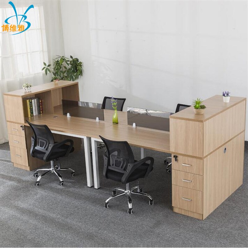 办公家具 时尚4人组合屏风工位带高柜时尚办公桌