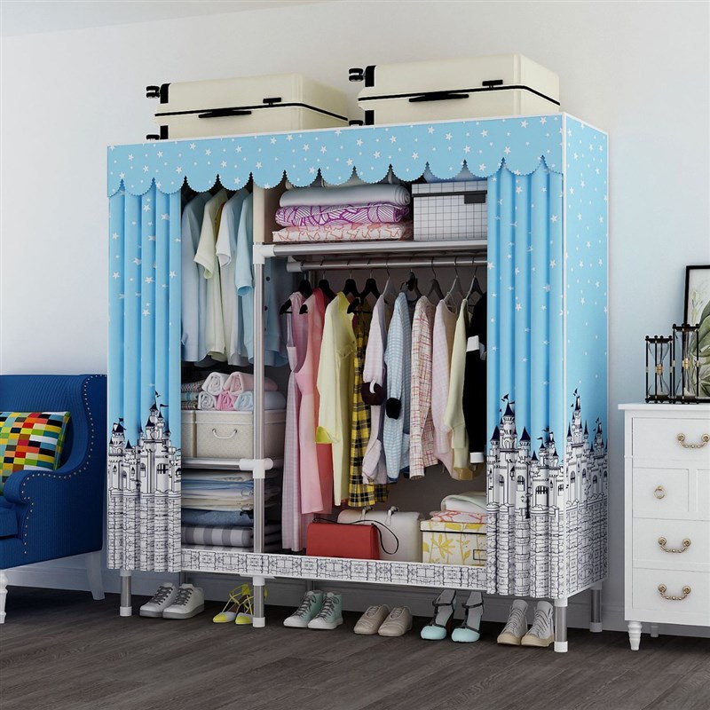 简易衣柜出租房钢管加粗加固简易衣橱宿舍卧室挂衣橱出租屋布衣柜