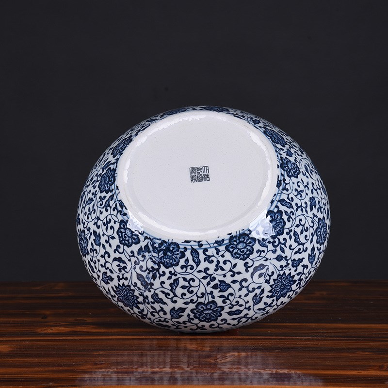 花盆古典青花瓷水培盆大口径圆形陶瓷水浅盆铜钱草一叶睡莲盆缸