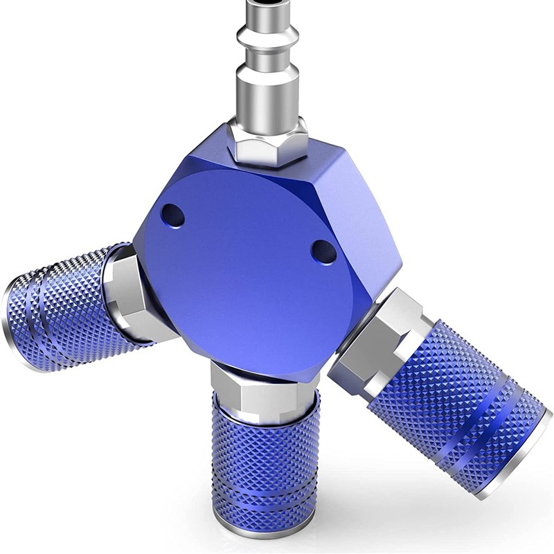 工厂1/4NPT红色蓝色铝座美式三通快速接头