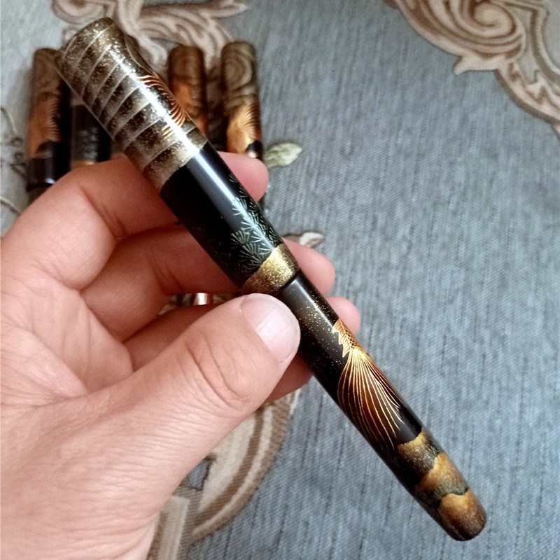 大漆手工莳绘黑檀木钢笔送外国人彩绘漆器艺术钢笔生漆国漆笔收藏