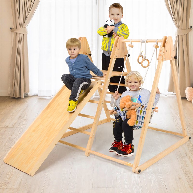 攀爬架儿童实木松木家庭室内秋千吊环 滑滑梯安全家用多功能