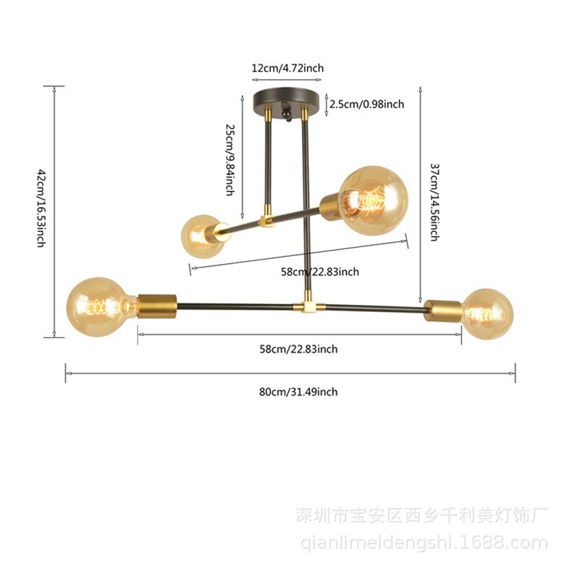 美式复古创意几何多头铁艺吊灯个性餐厅休闲区网咖可调设计师吊灯