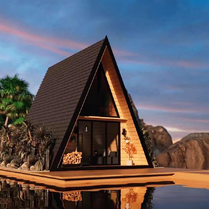 新风格钢结构三角木屋移动酒店建筑设计户外野营木质框架房屋