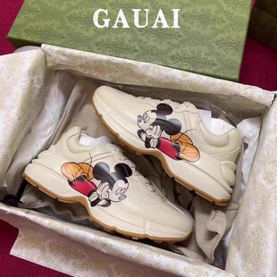 GAUAI~米奇老鼠女厚底增高5厘米图案印花情侣百搭运动休闲老爹鞋