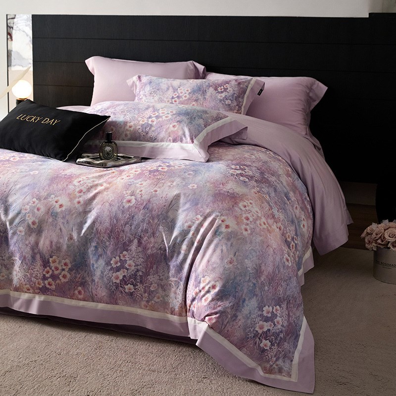 2025新款100S长绒棉数码印花双拼角四件套-自然逸梦 粉 1.8m床单