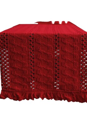 一件包邮新中式手工流苏桌旗红色纯色编织茶旗电视柜餐桌婚礼装饰