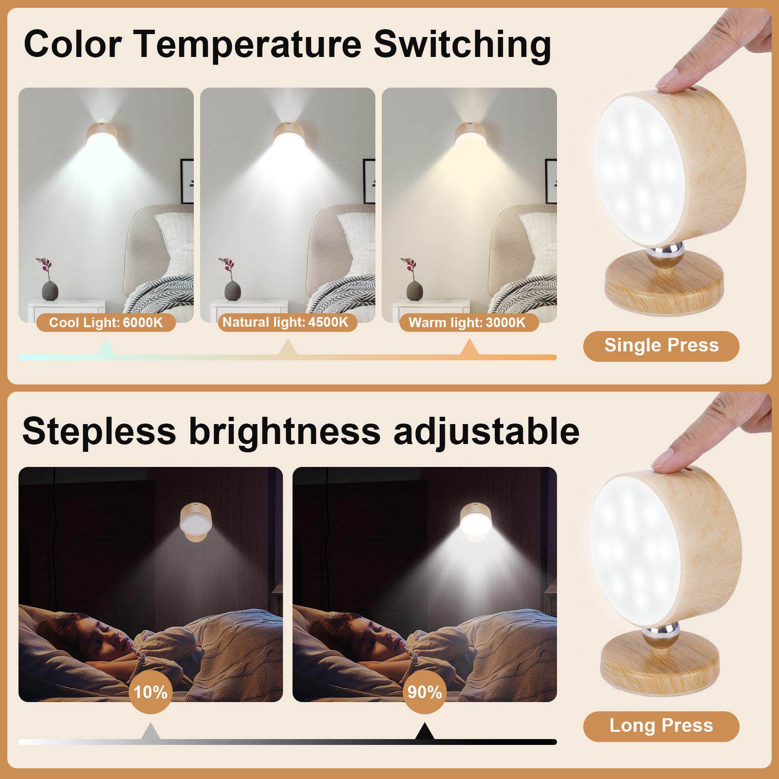 跨境实木触控床头灯极简卧室过道走廊灯客厅墙壁灯具创意小夜灯