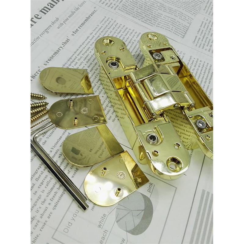 金色PVD亮金三维可调隐藏式合页十字暗门铰炼木门暗藏门铰隐形门