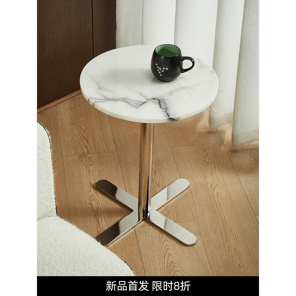 天然豪华石材大理石角桌意大利极简主义客厅沙发边桌阳台不锈钢小