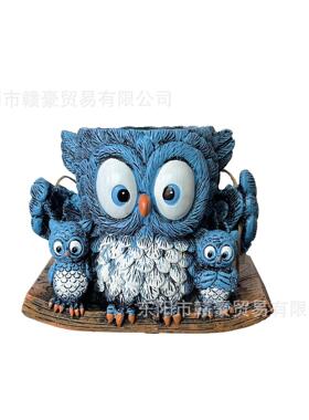 跨境新款Owl Hanging Planters 猫头鹰悬挂花盆树脂摆件装饰品