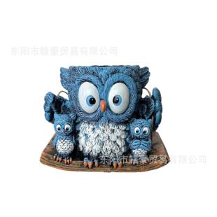 跨境新款Owl Hanging Planters 猫头鹰悬挂花盆树脂摆件装饰品