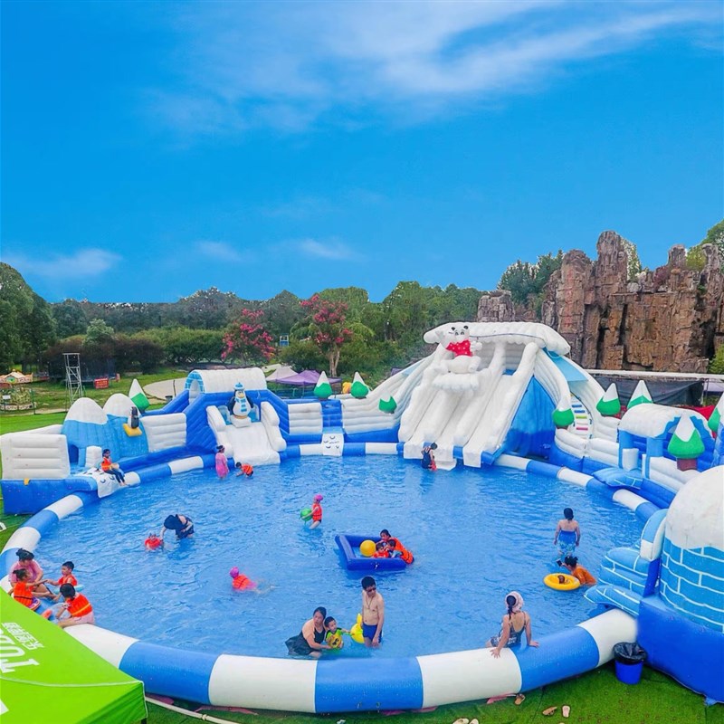水上乐园设备厂家大型支架游泳池移动充气水池滑梯成人儿童游乐园