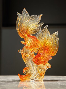 年年有余水c晶锦鲤摆件轻奢高档电视柜客厅家居装饰酒柜高级工艺