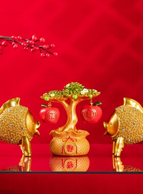 乔迁新居摆件年年有鱼招财客厅中式L电视柜就对礼品装饰品