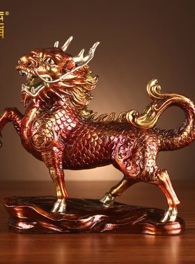 纯铜火麒麟摆件纳中式客厅玄关办E公室桌面装公司开业乔迁礼品