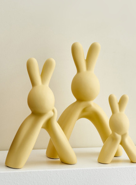 创意托腮兔摆件家居饰品简约欧式玄关家居电R视柜酒柜软装摆设