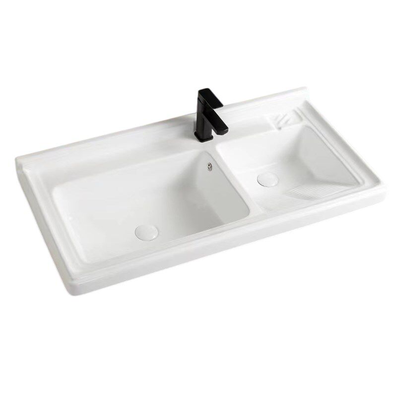 1米洗衣盆双盆 陶瓷洗衣池带搓板 阳台水池 台盆一V体式80双盆深