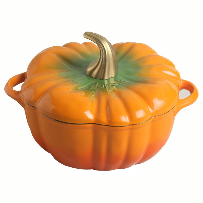 厂家直销铸铁珐琅锅南瓜形状多种颜色无涂层不粘煲汤锅生铁锅24cm