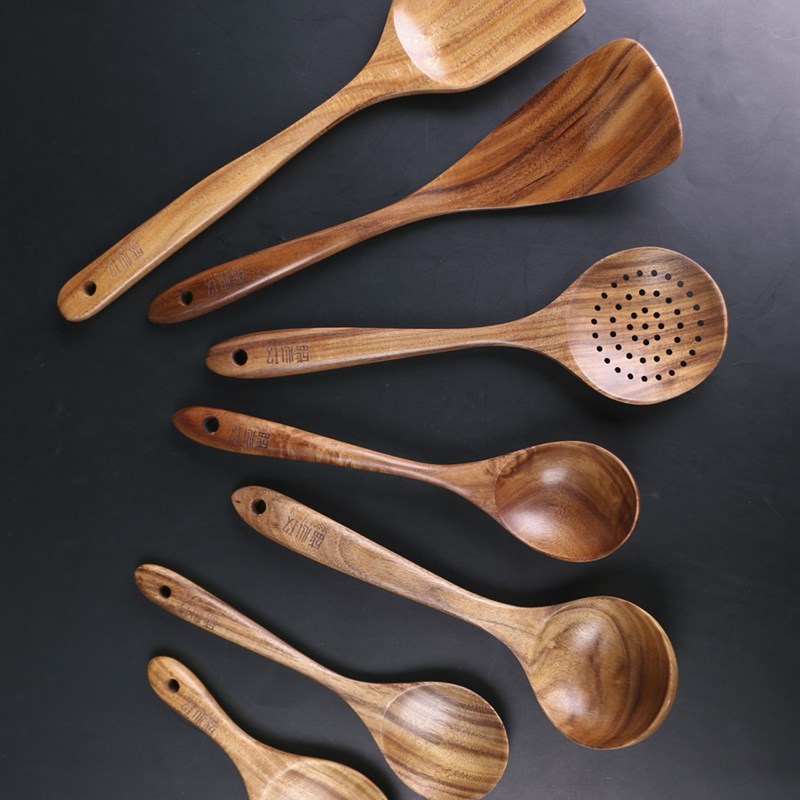S锅铲小木质汤勺木制漏勺厨房炒菜木铲木头勺子不粘锅柚木炒R