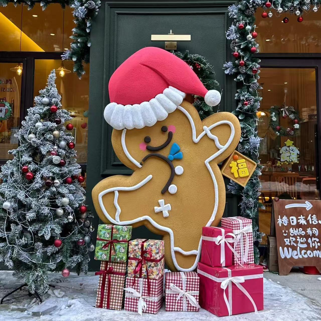 圣诞节西餐馆装饰网红姜饼人泡沫雕塑雪人房屋超大DP场景布置摆件