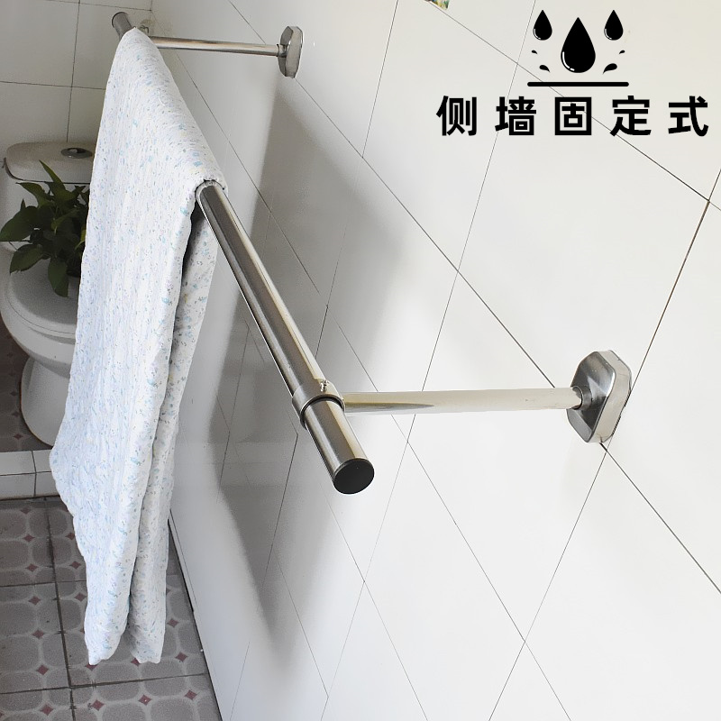 打孔墙面晾衣架 固定式单杆加厚不锈钢晾M晒 阳台侧装晒衣杆支架
