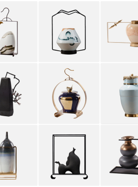 孤品 新中式陶瓷摆n件金属工艺品办公室书房家具摆设桌面软装饰品