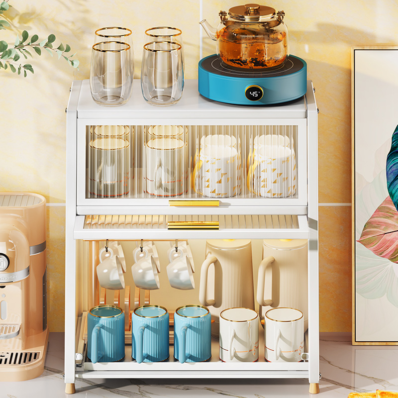 防尘杯子c置物架玻璃杯双层沥水托盘客厅桌面茶杯橱柜收纳盒杯架